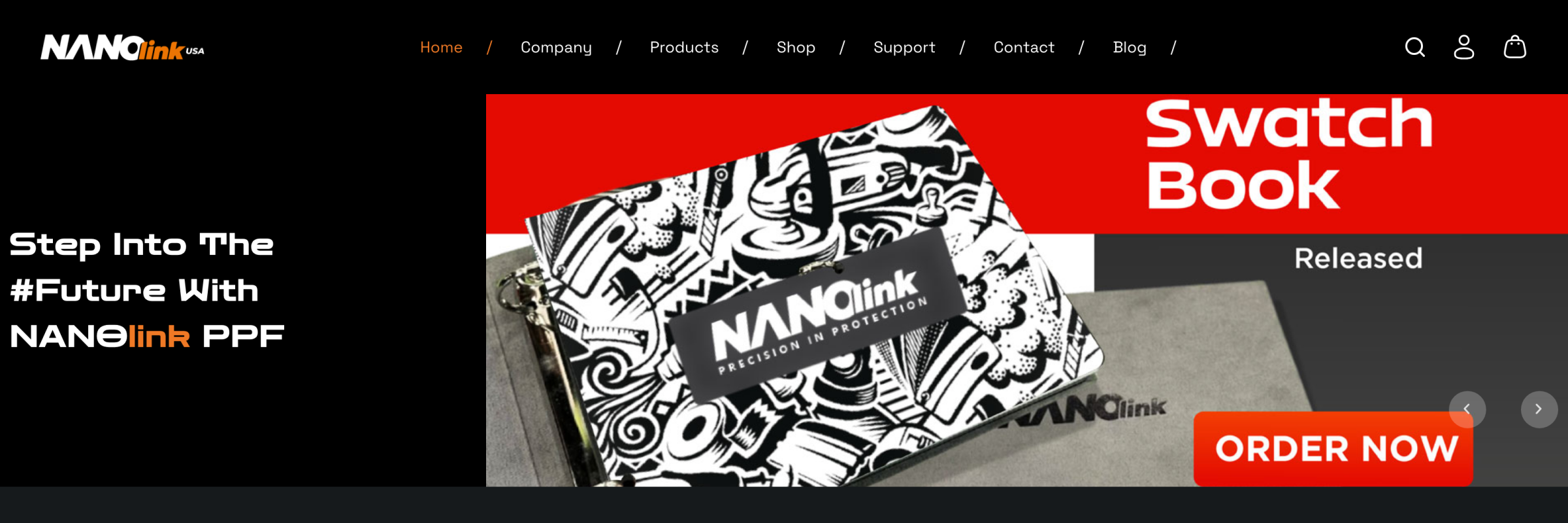 NanoLink USA home page showing the NANOlink PPF swatch book release